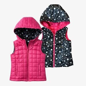 Urban Republic Quilted Reversible Hooded Vest, Size 4T, Pink Stars